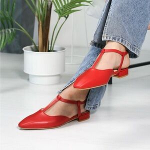 Red Women's T-Strap Flats